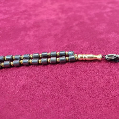 Metal sarı işlemeli tesbih